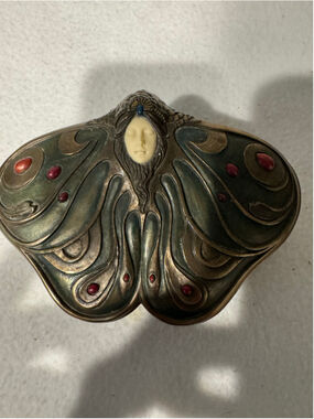 Veronese Art Nouveau Style Butterfly Princess Jewelry Box Brass Green Red